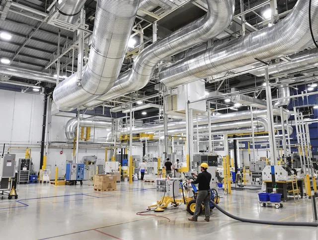 Scituate Air Duct Cleaning team performing comprehensive industrial duct cleaning at a large facility in Scituate